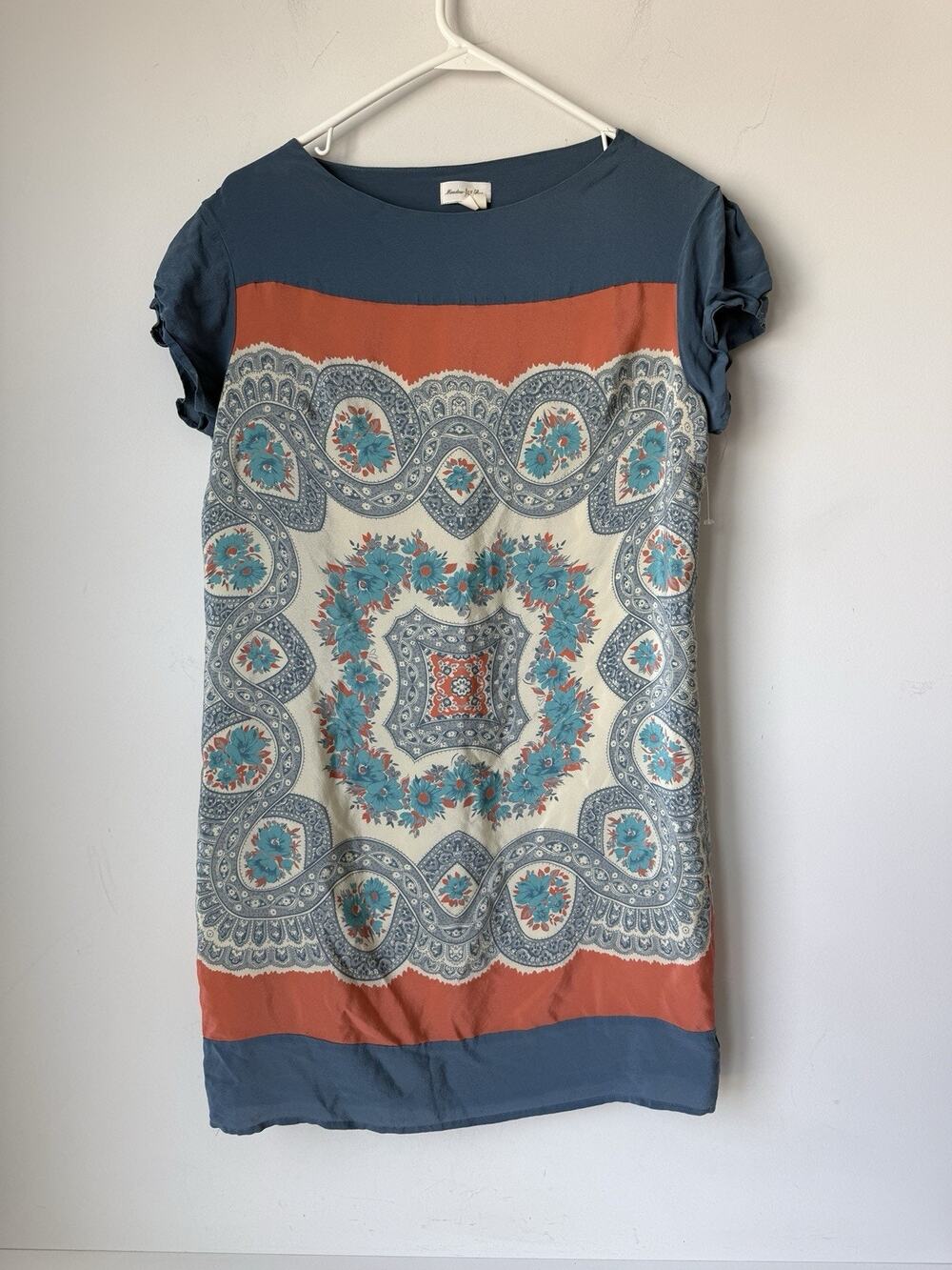 Meadow Rue Anthropology Dress Small Aline Knee Silk Floral Short Sleeve Lined